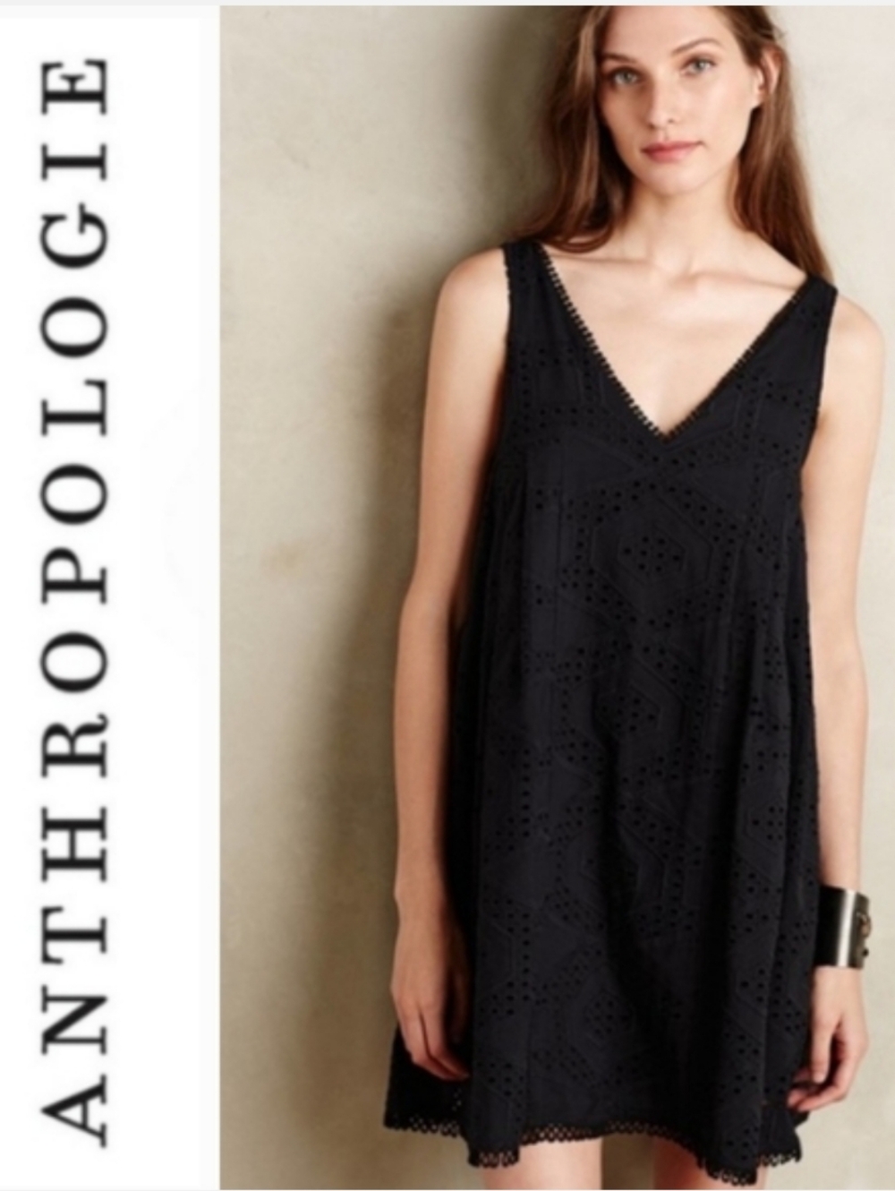 Maeve Luci Black Eyelet Swing Mini Dress from Anthropologie - Large
